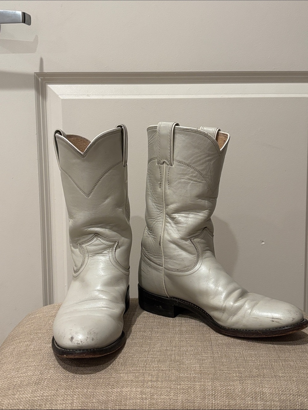 Justin Boots White Leather Women's Western Heeled Boots